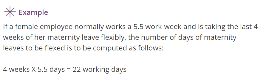 Maternity Leave - number of work days oer week
