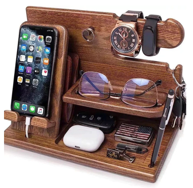 Wood Phone Docking Station Nightstand Organizer