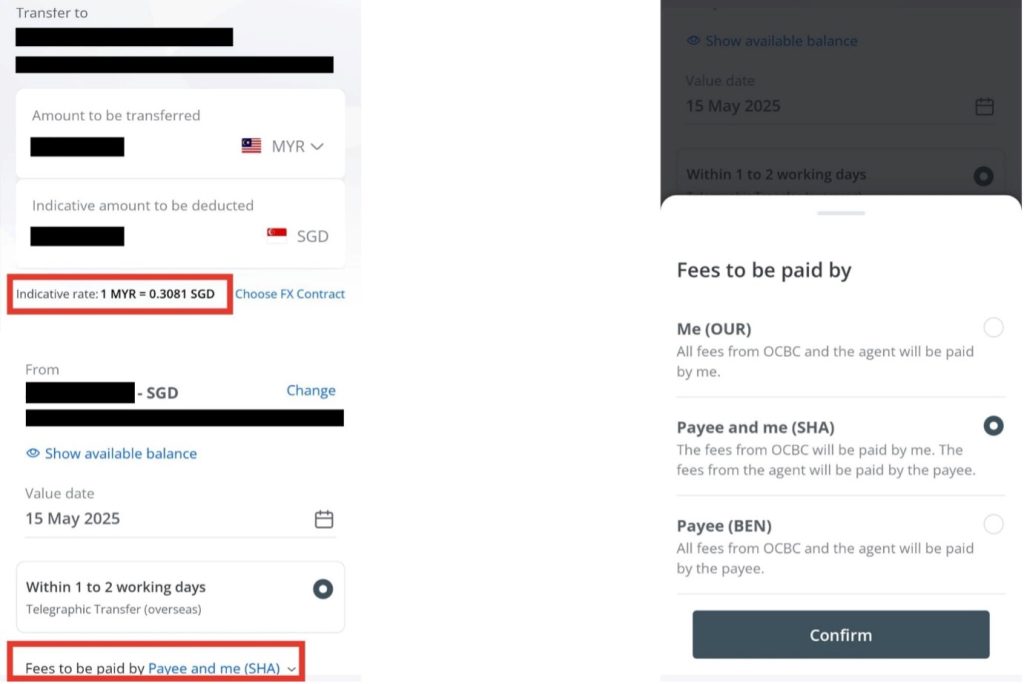 Sending MYR to SGD Through OCBC Business Account